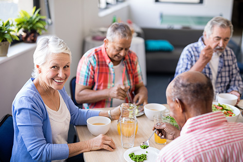 Aging Mastery People eating healthy Older adults eating together