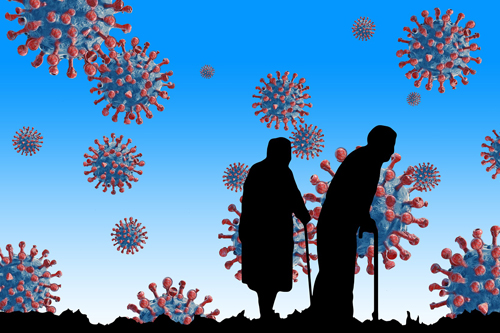 PRAC4.covidaging Picture of the shadow of older adults with the shape of a virus in the back