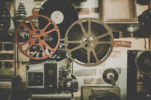 Old time film projector with reels