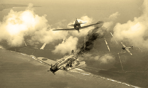 World War II planes flying in formation