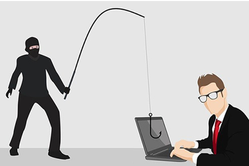 computer-technology-phishing Crook holds a "phishing" pole aimed at someone using a computer