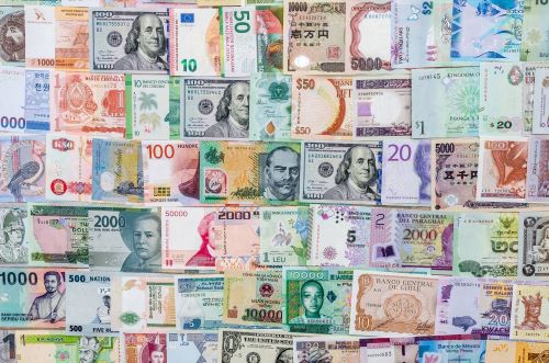 Currency dollar bills from many countries