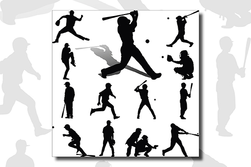 Silhouettes of baseball players in action