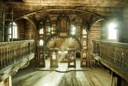 Religion: Eastern Orthodox Church old decripit Inside of old Eastern Orthodox church
