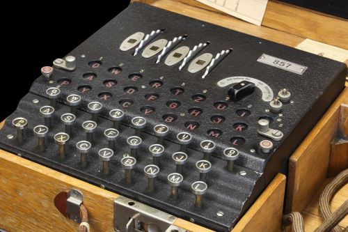 Enigma decoding machine from WW2 in wooden box