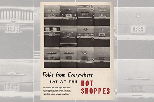 Hot Shoppes ad with License plates from around the country