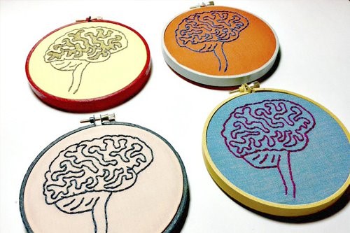 Embroidery hoops with outline of brains