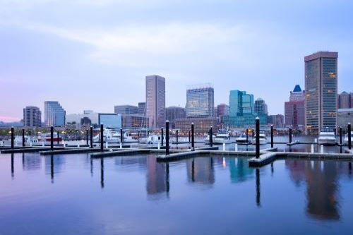 Photo of Baltimore Harbor with city buildings