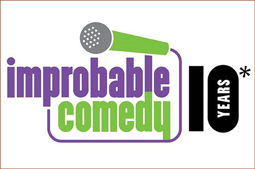 Purple and green logo for Improbable Comedy
