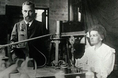 Pierre and Marie Curie in their lab