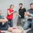 Students learning medical techniques