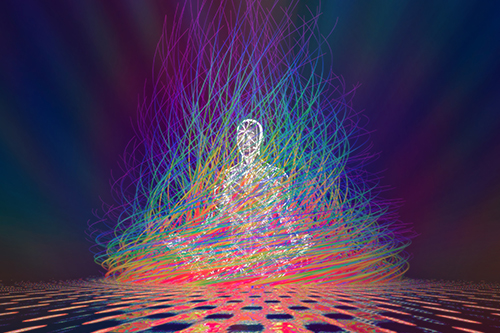 Human depicted as a color flame