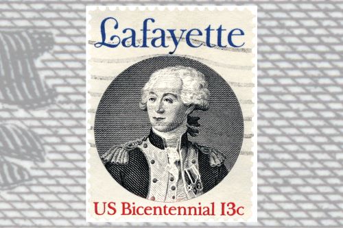 Commemorative stamp with image of Marquis de Lafayette