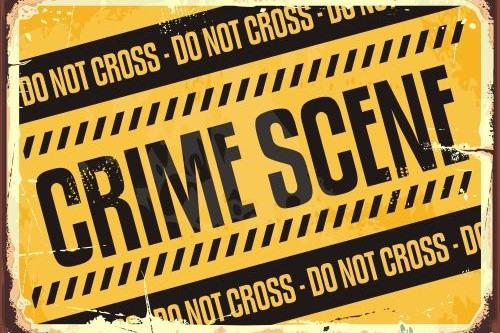Close up of section of yellow crime scene tape