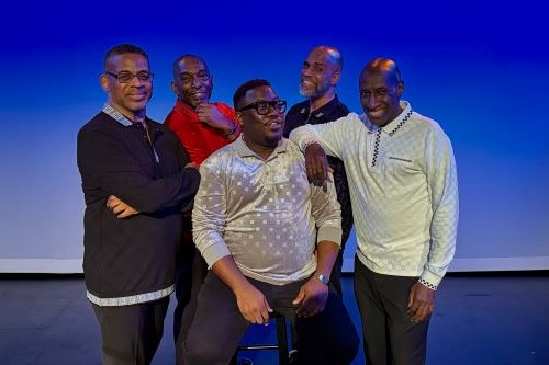 Photo of 5-man singing group called Reverb