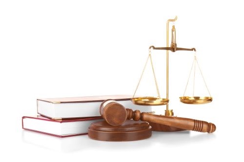 Scales of justice, gavel and law books
