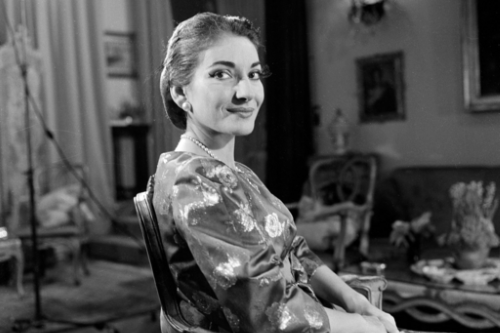Black and white photo of opera singer Maria Callas