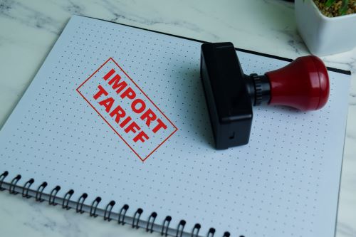 Rubber stamp imprinting words "Import tariff"