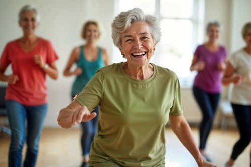 Women taking part in a fitness dance class