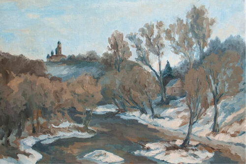 Impressionist painting of winter