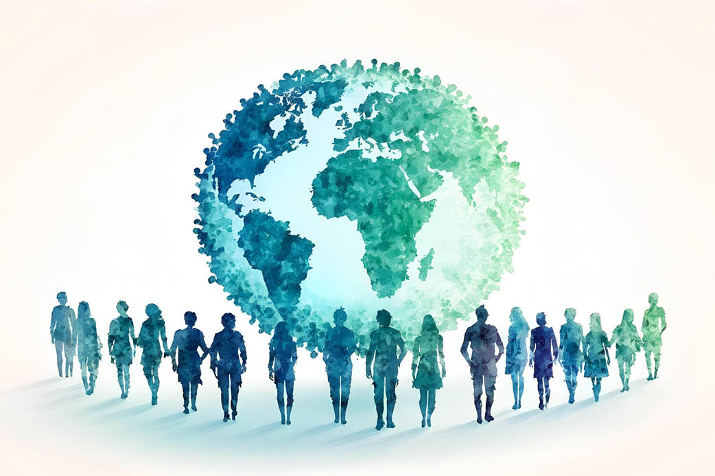 Globe global population Globe with people around it