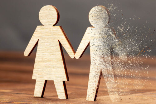 Paper dolls representing a couple one person is grayed out