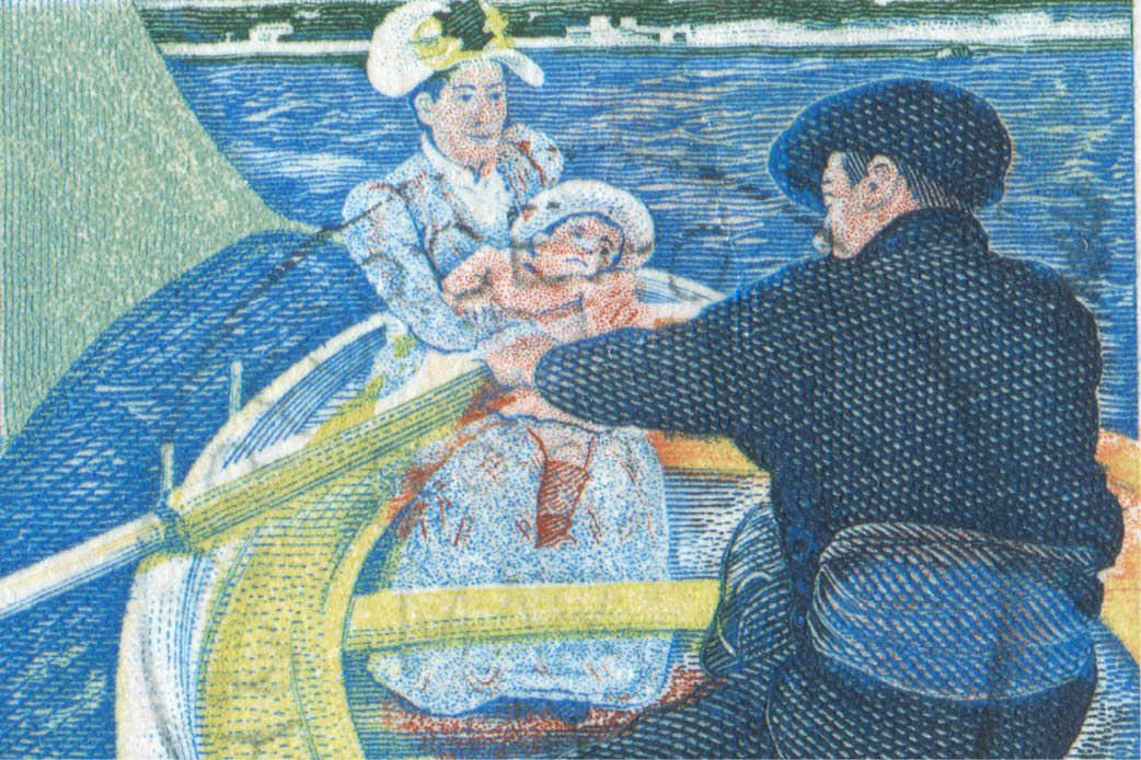 Impressionism Art Impressionist painting of man, woman and child in a boat