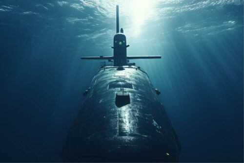 Photo of submarine in moonlight