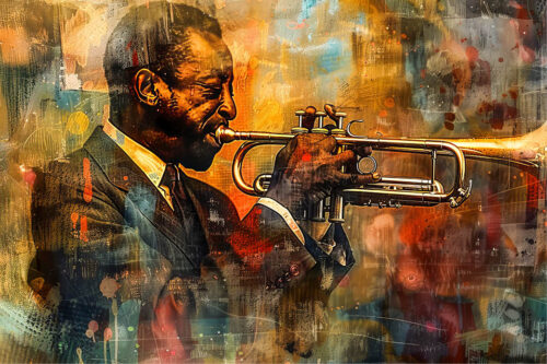 Drawing of a man playing a trumpet
