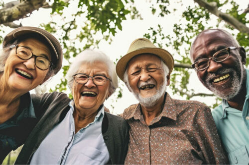 Smiling older adults outside