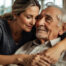 Adult child hugging older parent