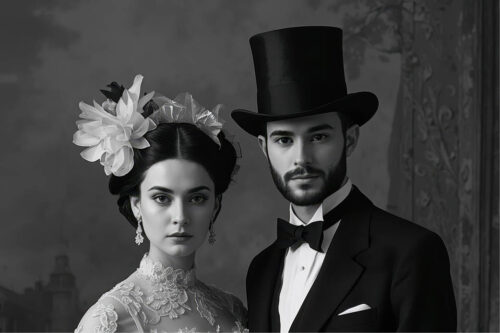 Vintage photo of bride and groom