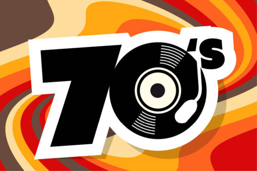 Stylized number 70, with music record as the zero