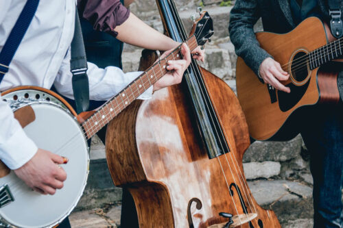 Photo of banjo and bass being played