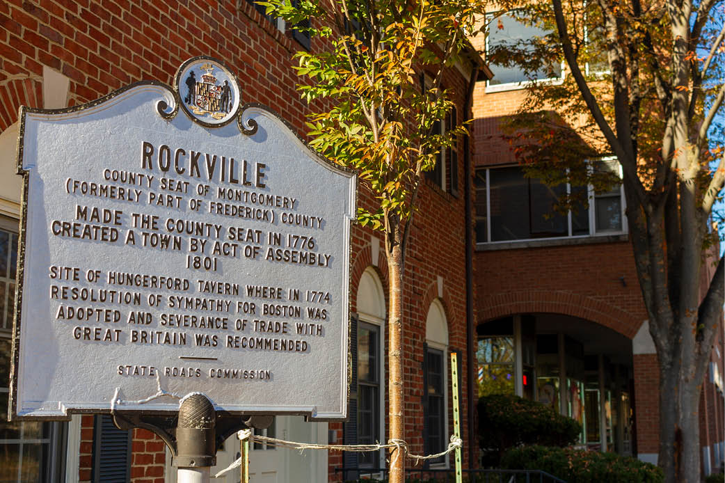 Rockville walking tour Rockville building and historical plaque