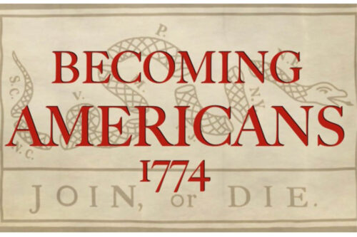 Text that says "Becoming Americans 1774"