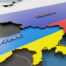Map of Russia and Ukraine in their country's colors