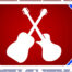 two guitars with red, white, and blue background