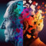 Mans brain turning into a colorful puzzle