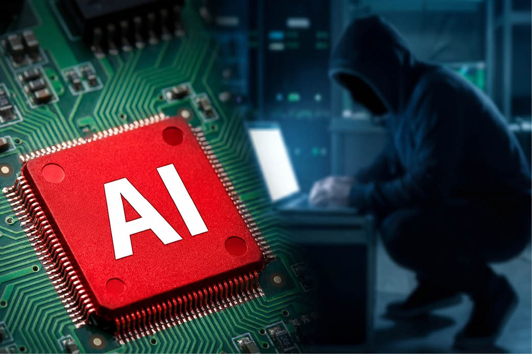 AI in Criminal Prosecutions Criminal coding om computer and a chip that says "AI"