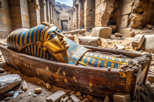 blue and gold casket of Egyptian pharaoh