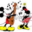 Mickey Mouse playing the guitar to Miney Mouse