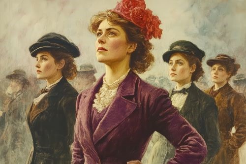 Drawing of 4 early 20th century women looking empowered